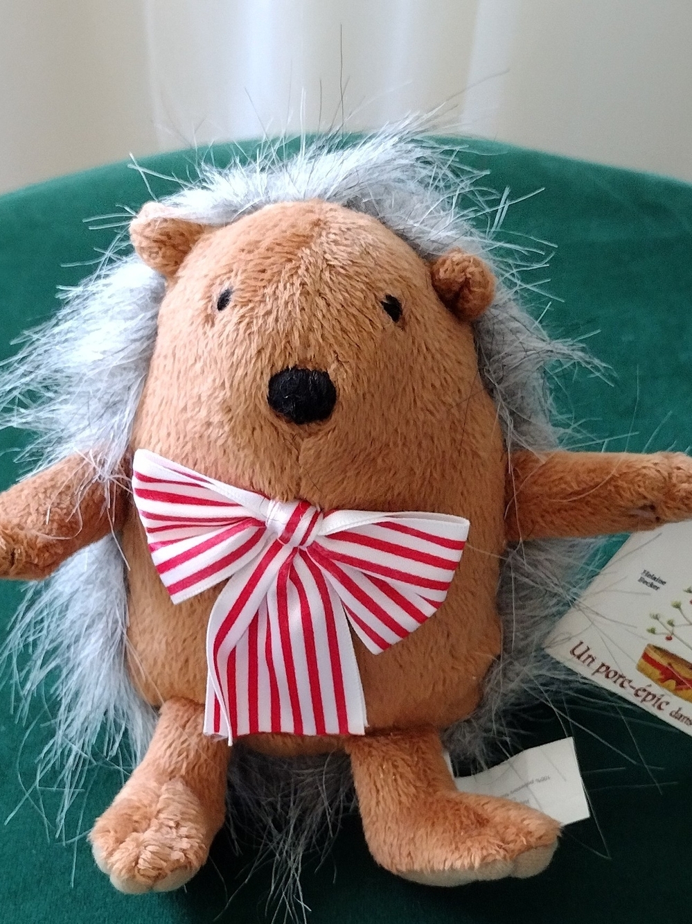 Plush Porcupine Hedgehog Toy with Red & White Stripe Bow